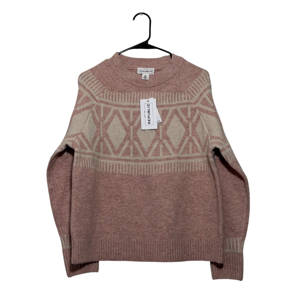 For The Republic Fair Isle Wool Blend Crewneck Blush Pink Sweater Size Small NWT